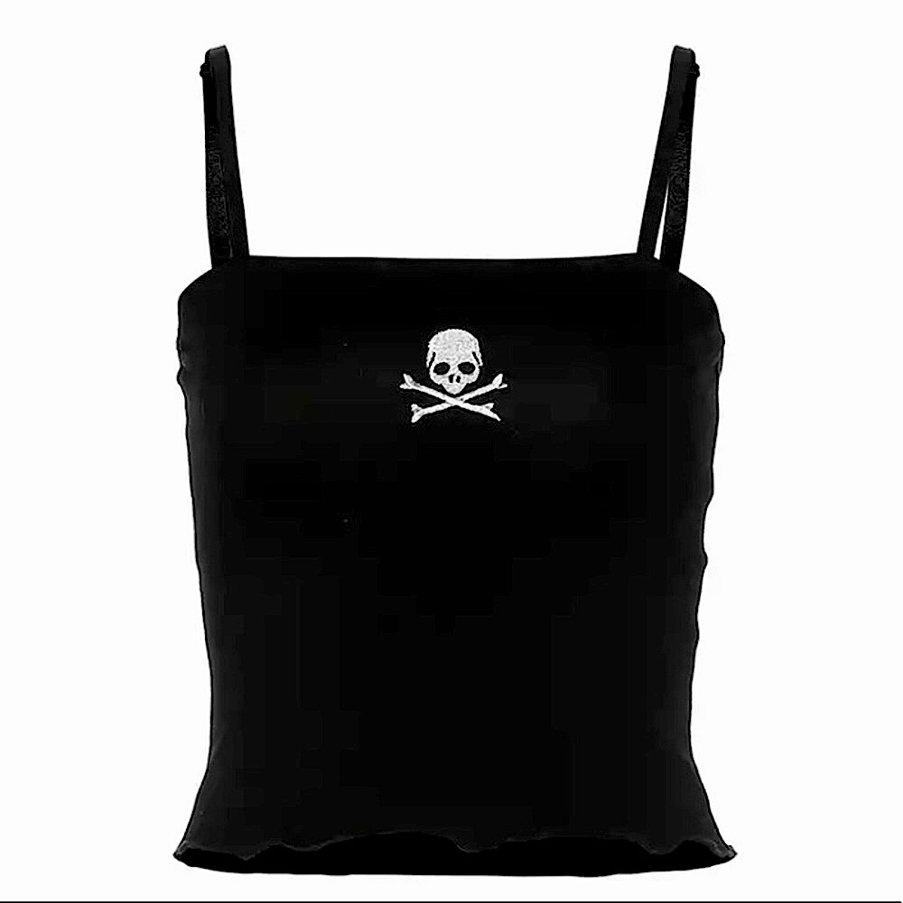 Black skull ☠️ embroidered cropped tank top - Picture 14 of 14